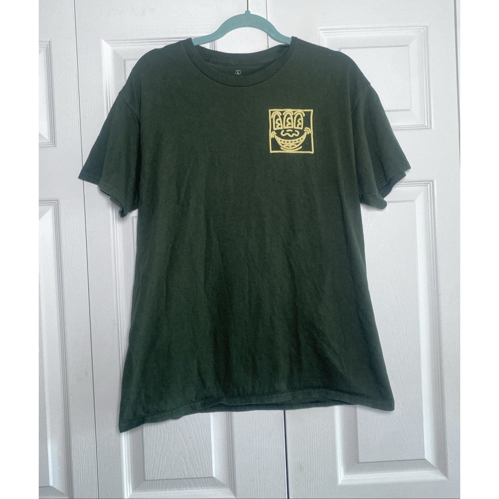 Keith Haring Mens Large Green Cotton Tee 3D‎ Graphic